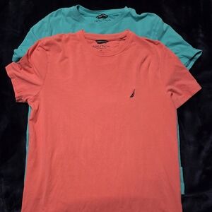 Nautica Men's Medium Short Sleeve Tees in Coral and Teal